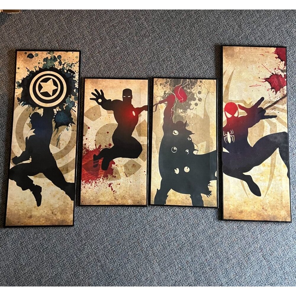 4 Marvel Silhouette Canvas Wall Art 32" Long Super Hero Set Light Weight TV Deco - Picture 11 of 11
